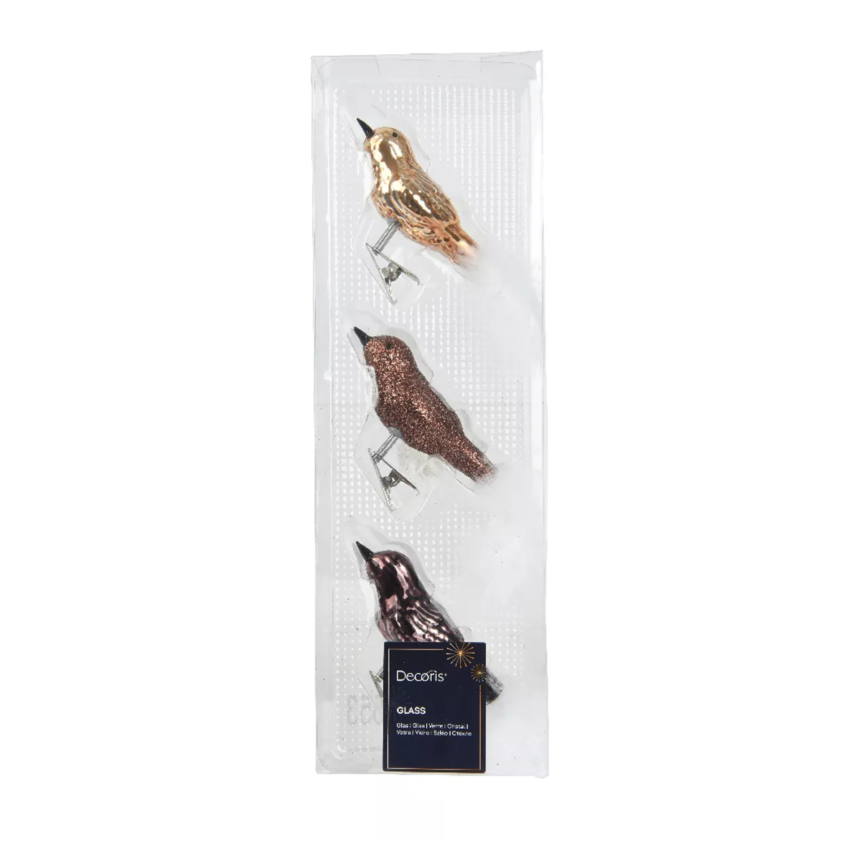 Lote de 3 Pájaros de vidrio (8 cm) Christmas Bird Marrón