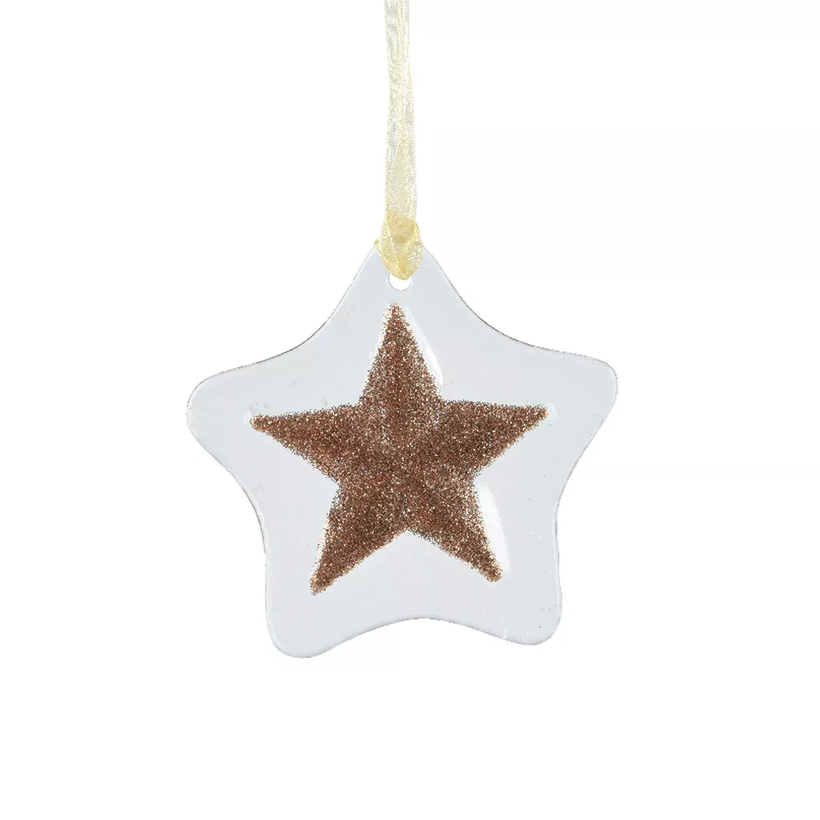 Estrella de Navidad de vidrio (D7 cm) Morillon Blanco y dorado con purpurina