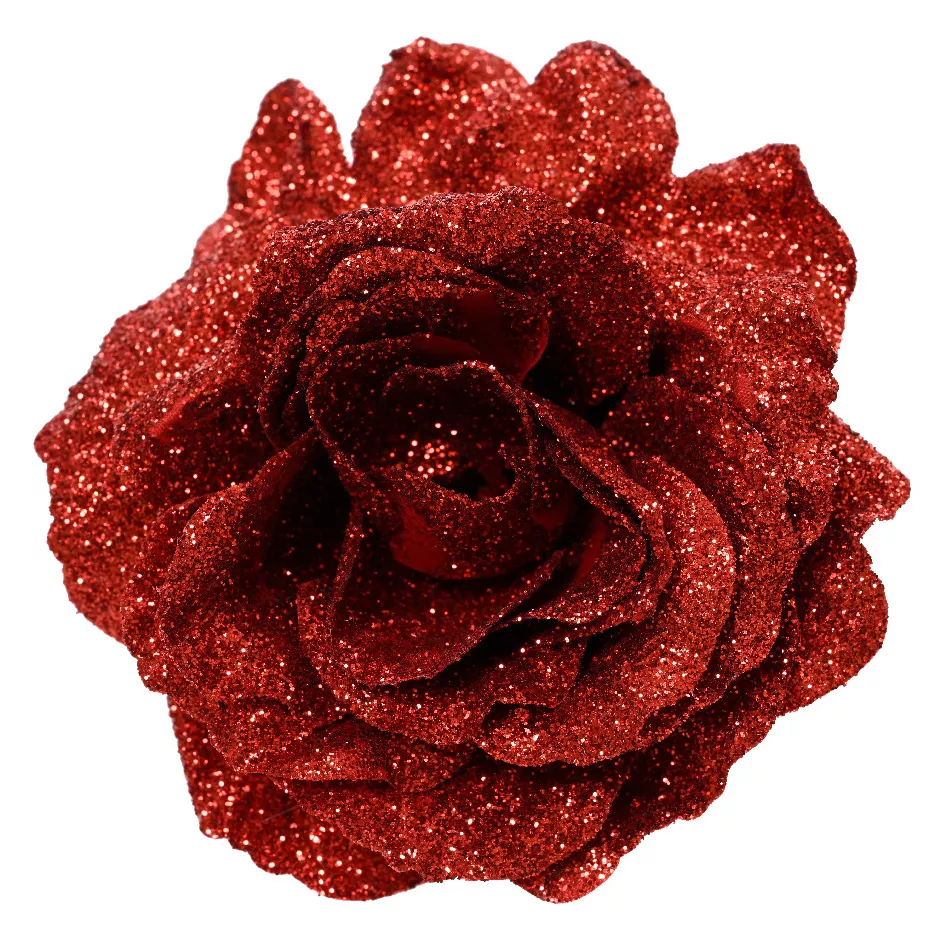 Flor decorativa en pinza (D12 cm) Brillante Rojo