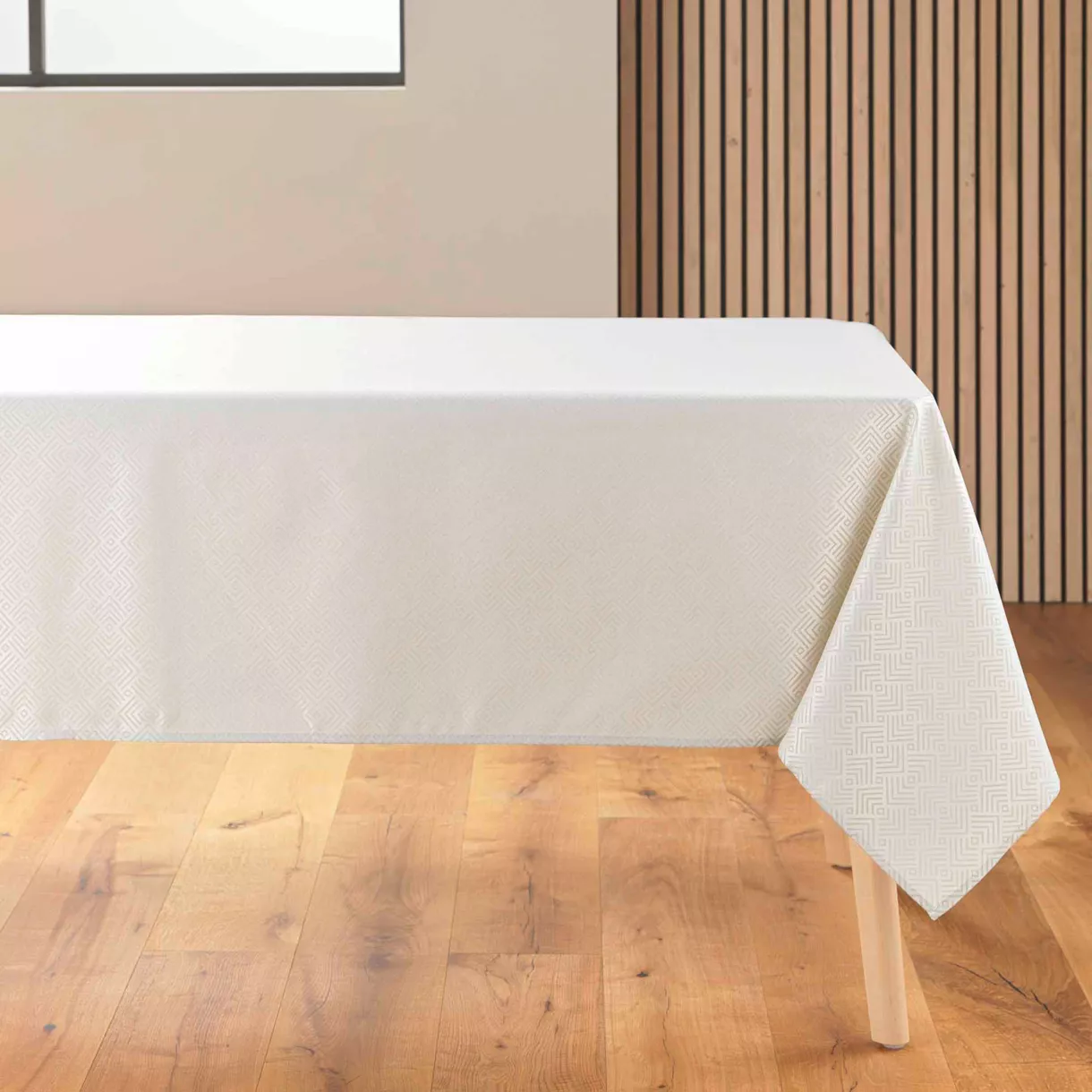 Rechteckige beschichtete Tischdecke (140 x 250 cm) Azuline Cremeweiß