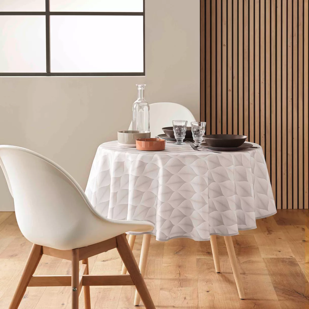 NAPPE RONDE (0) 180 CM POLYESTER IMPRIME KALINI NATUREL