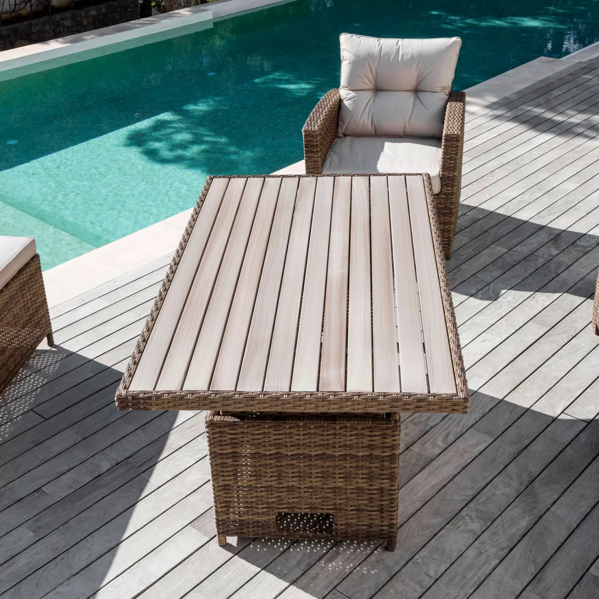 Mesa de jardín levantable en aluminio  7 lugares (145 x H5172 cm) Tivoli - Natural