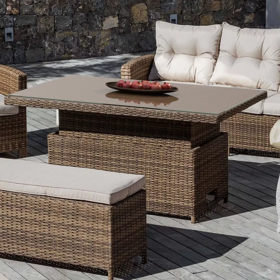 Mesa de jardín levantable en vidrio 7 lugares (145 x H5172 cm) Tivoli - Natural