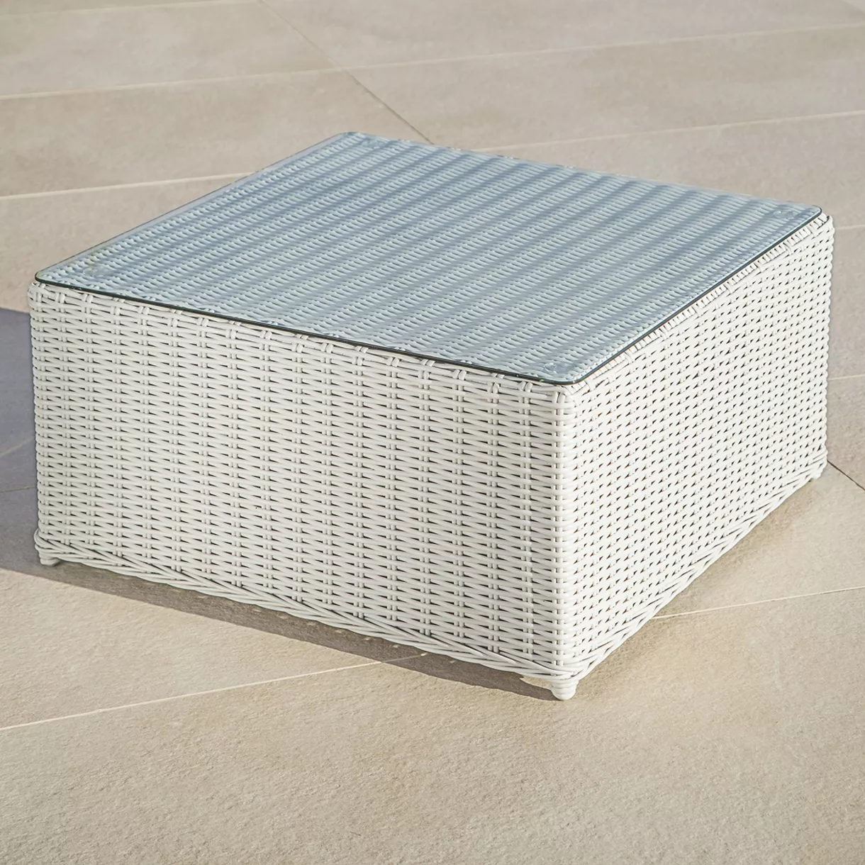 Mesa de salón de jardín cuadrada en resina trenzada Calvi - Blanco