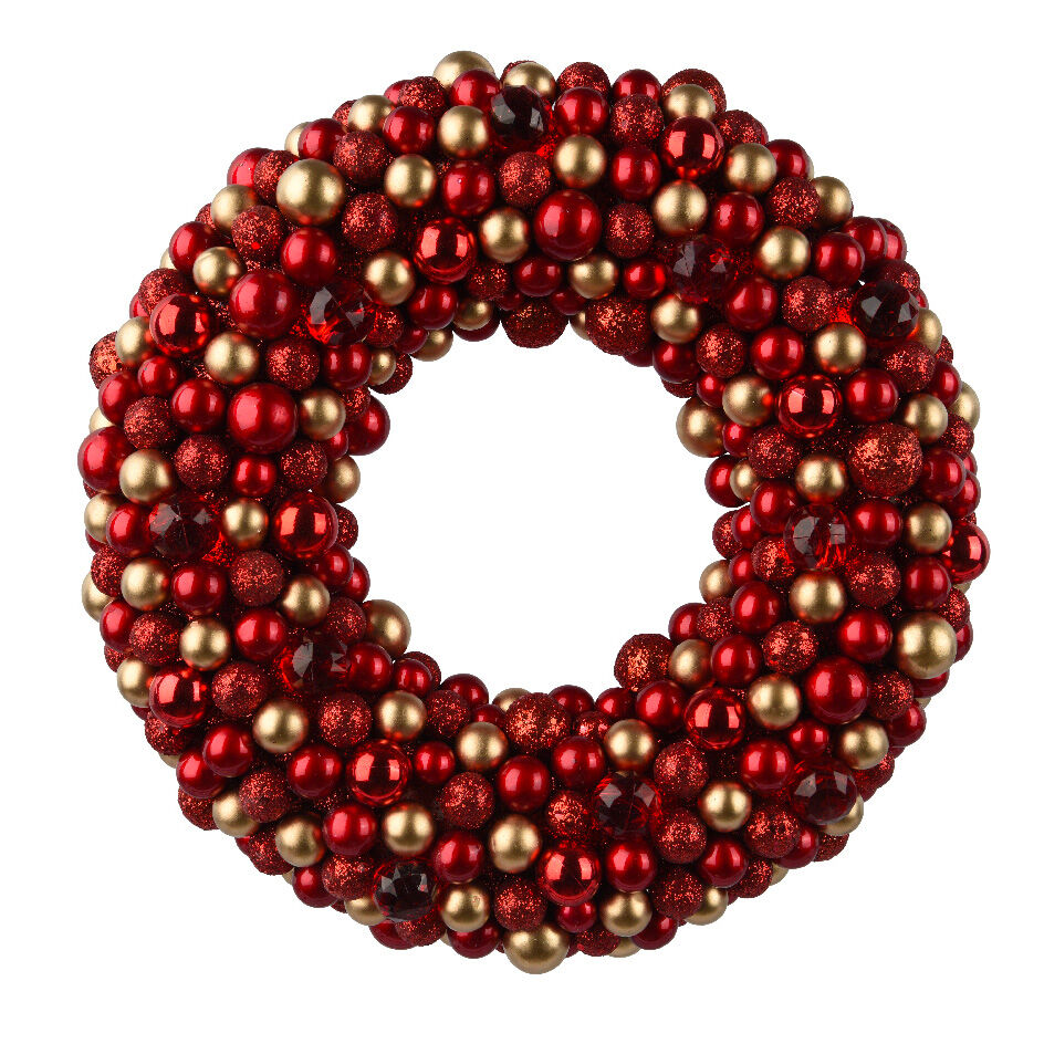 Couronne de Noël (D33 cm) Boules pailletées et brillantes Rouge