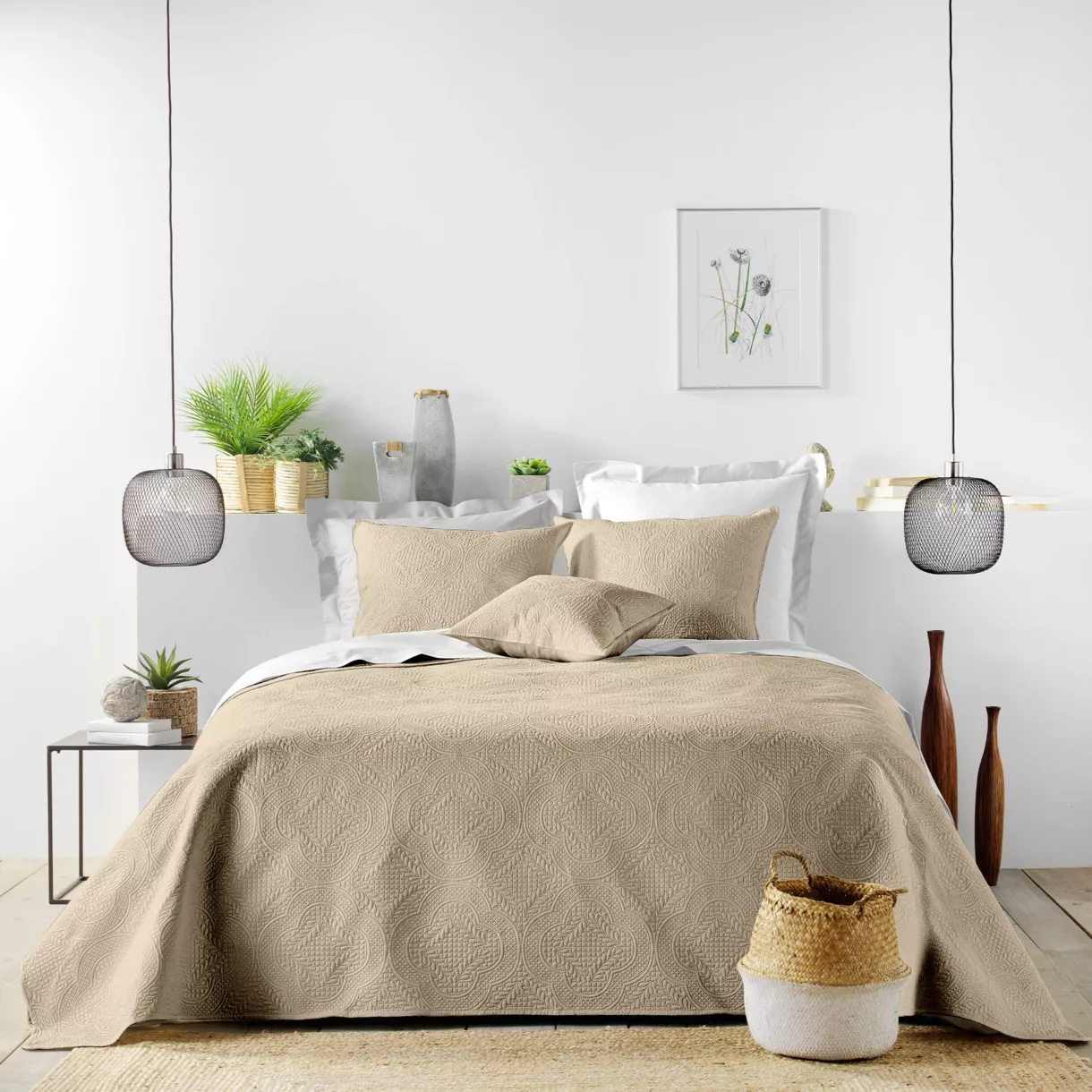Gewatteerde bedsprei en microvezel kussenslopen (240 x 220 cm) Romane Beige