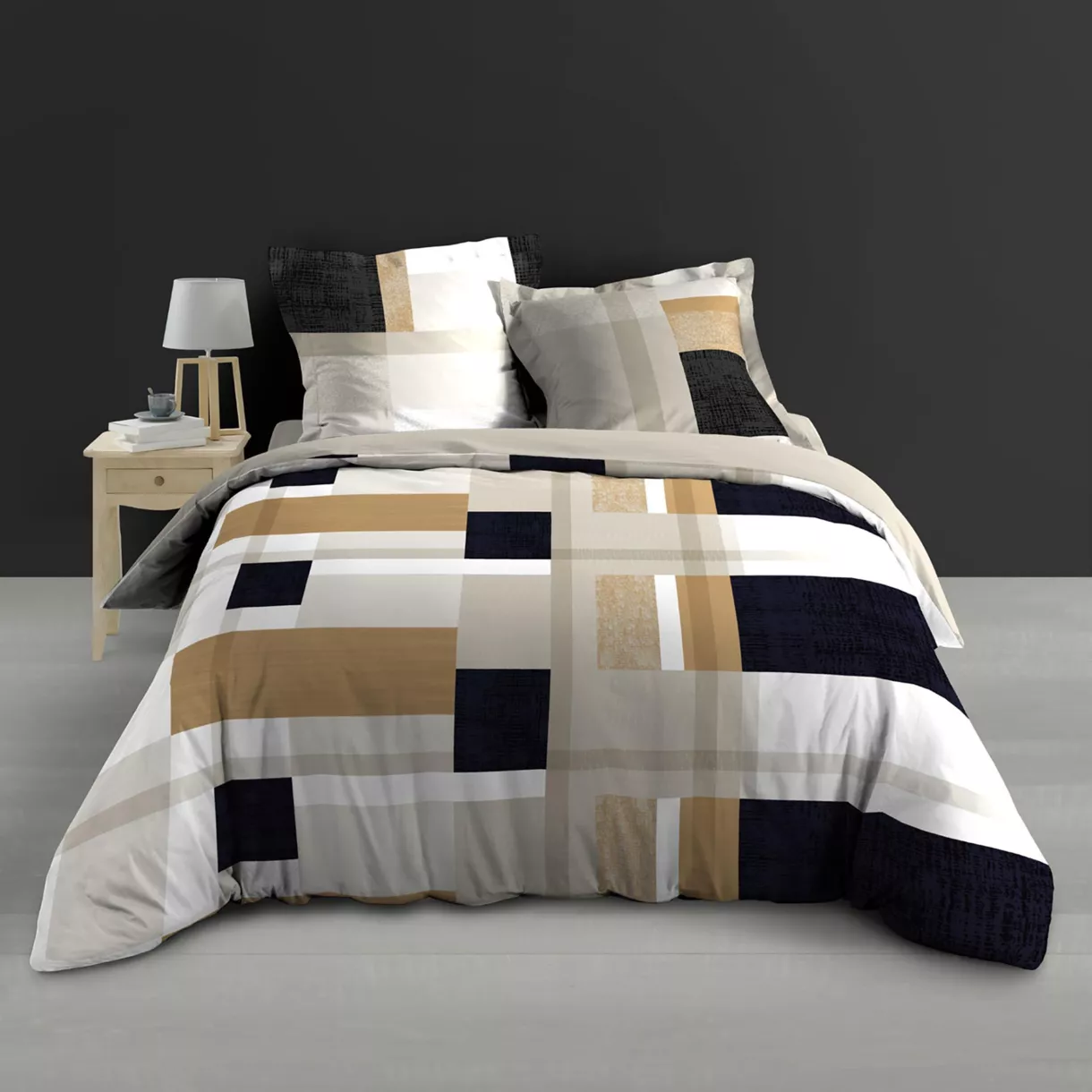 Housse de couette et deux taies percale de coton (240 x 220 cm) Ulysse Multicolore