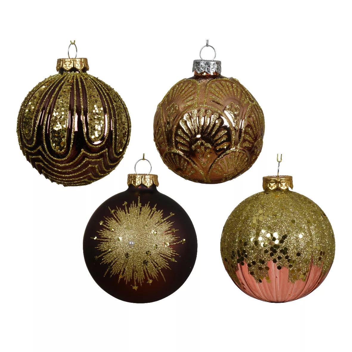 Lote de 12 bolas de Navidad de vidrio (D80 mm) Gatsby Expresso con purpurina