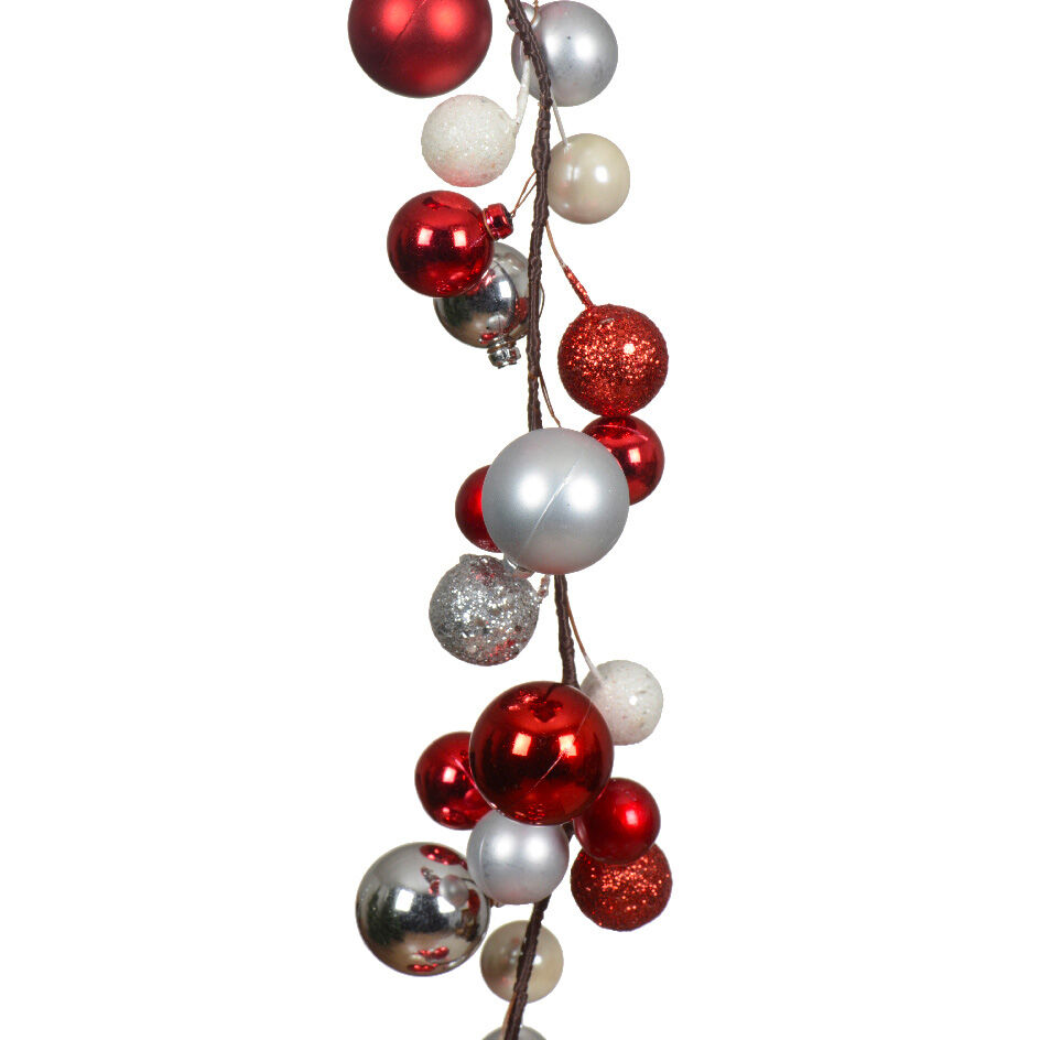 Kerstslinger (180 cm) Kerstballen Rood en zilver