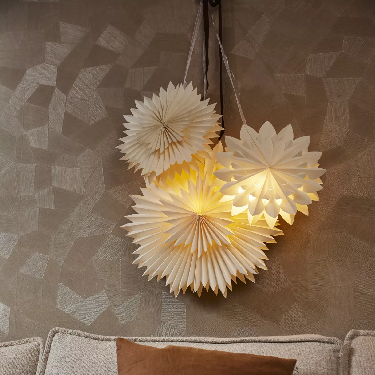 Hangende papier LED-verlichting (D60 cm) Origami Ster Warm Wit