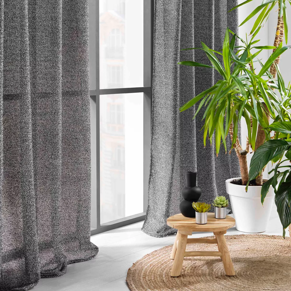 Visillo con ojales efecto lana (140 x 240 cm) Loulaine Negro