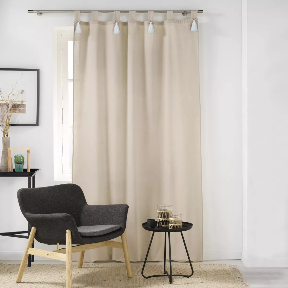 Katoenen gordijn met ringen (140 x 240 cm) Cyrine Beige