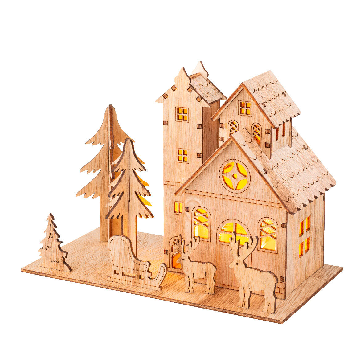 Village de Noël en bois lumineux (21 x H16 cm) Paysage enchanté