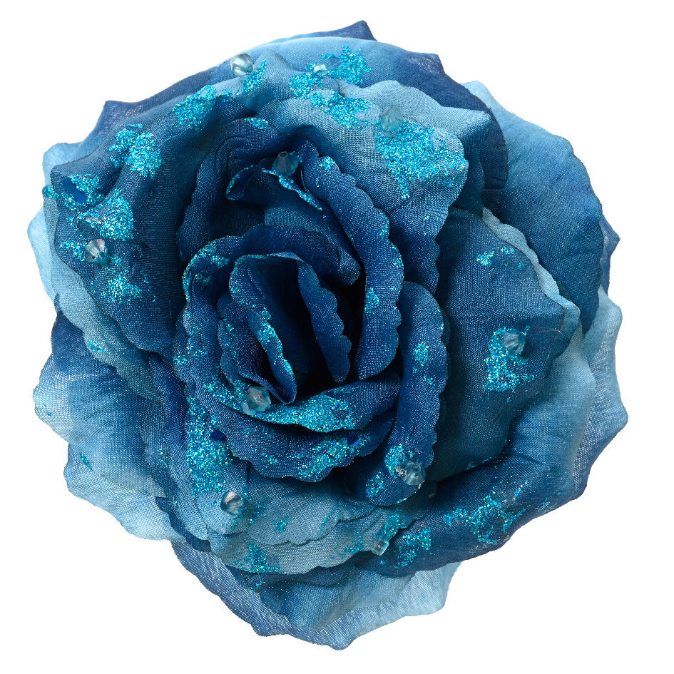 Fleur décorative sur pince (D13 cm) Rose perlée Bleu nuit