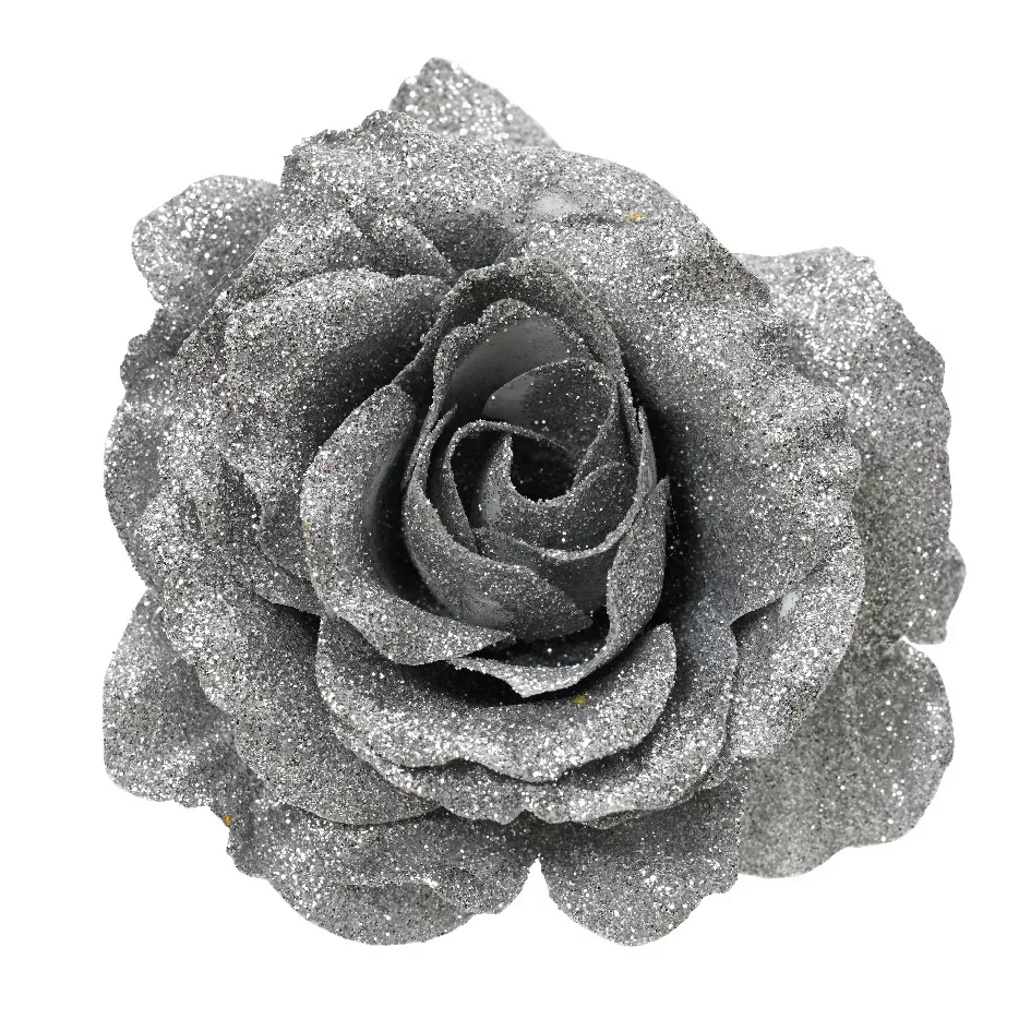 Flor decorativa en pinza (D12 cm) Brillante Plata