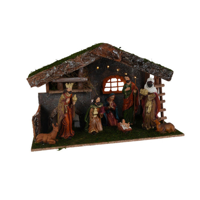 CRECHE MDF HOUSE W 8 FIGURES WW LED MOD B