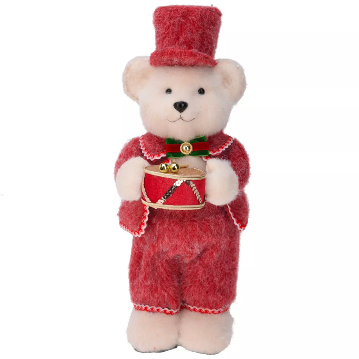 Kerstbeer decoratie (H41 cm) Kleine trommel staand Rood