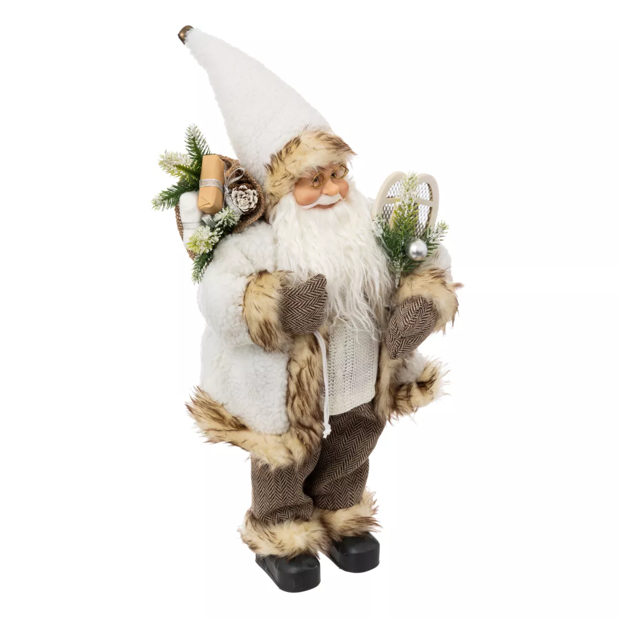 Traditionele Kerstman (H45 cm) Léon op sneeuwschoenen