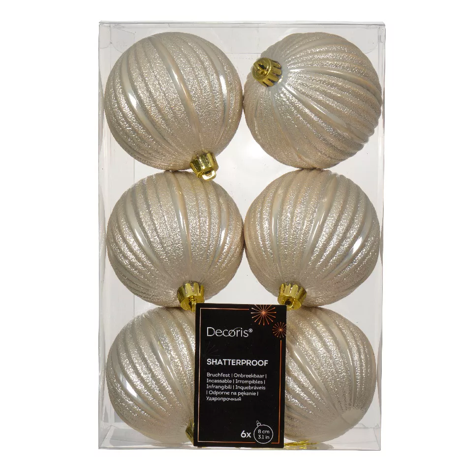Lote de 6 bolas de Navidad (D80 mm) Glamour Perla