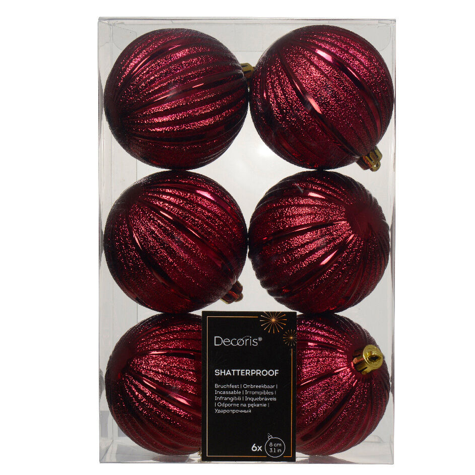 6er Set Weihnachtskugeln (D80 mm) Glamour Bordeaux