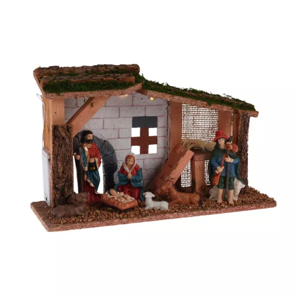 CRECHE MDF HOUSE W 7 FIGURES WW LED MOD B