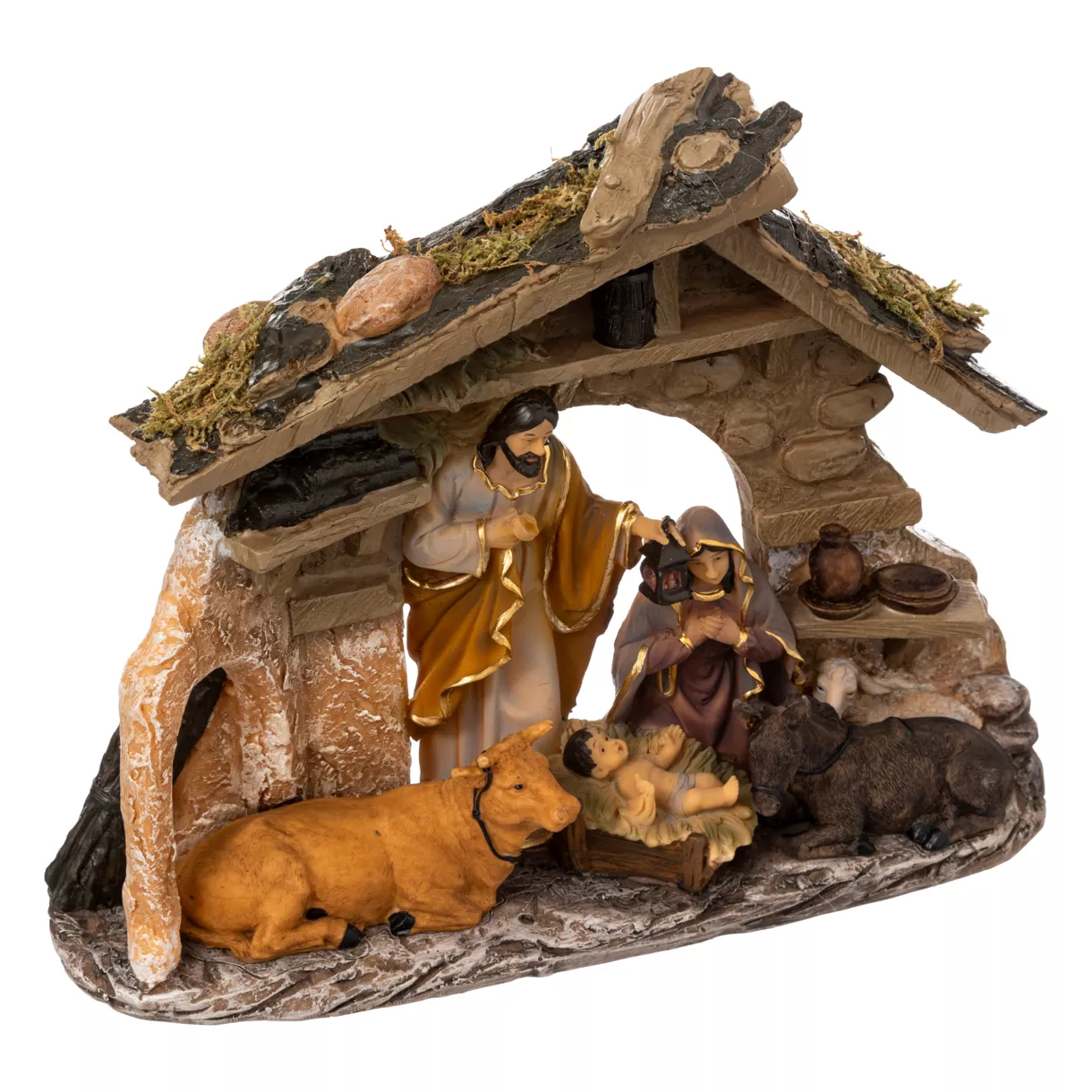 CRECHE DE NOEL 5 SANTONS RESINE 30X22CM