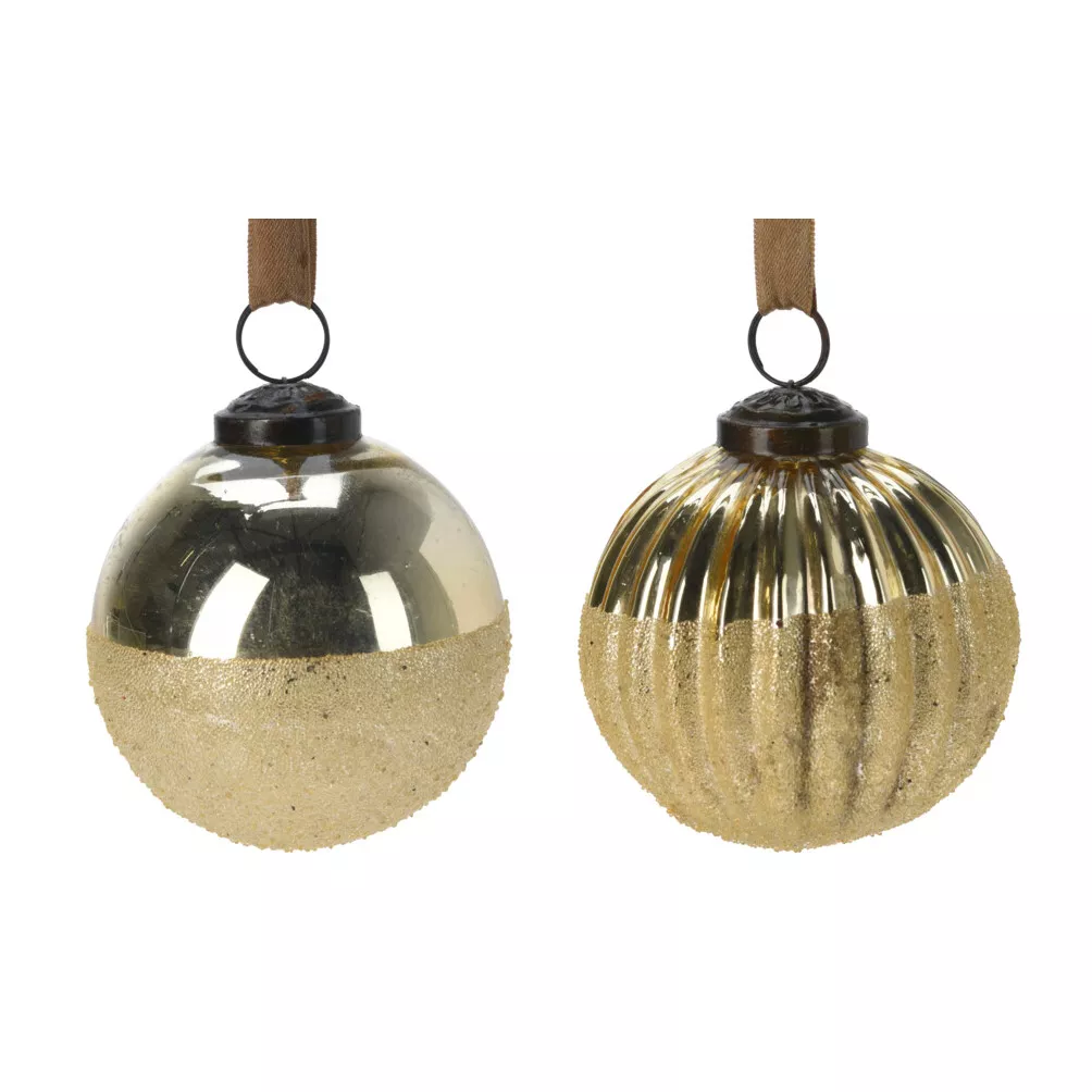 eminza Lot de 6 boules de Noël en verre (D80 mm) Art Deco Champagne