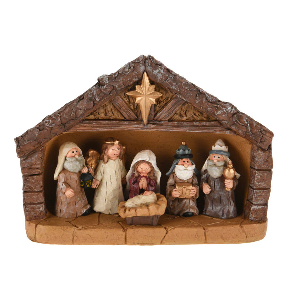 CRECHE DE NOEL AVEC SANTONS 18CM 7PCS MARRON/PURPL