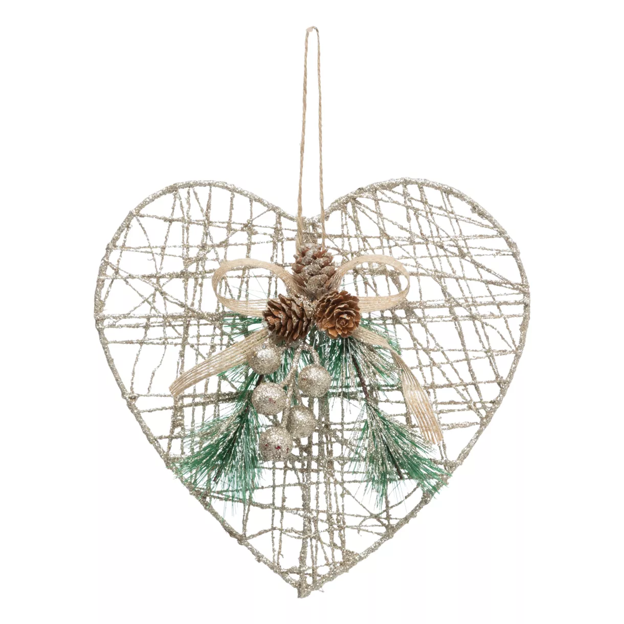 SUSPENSION DE NOEL METAL JUTE COEUR 22CM