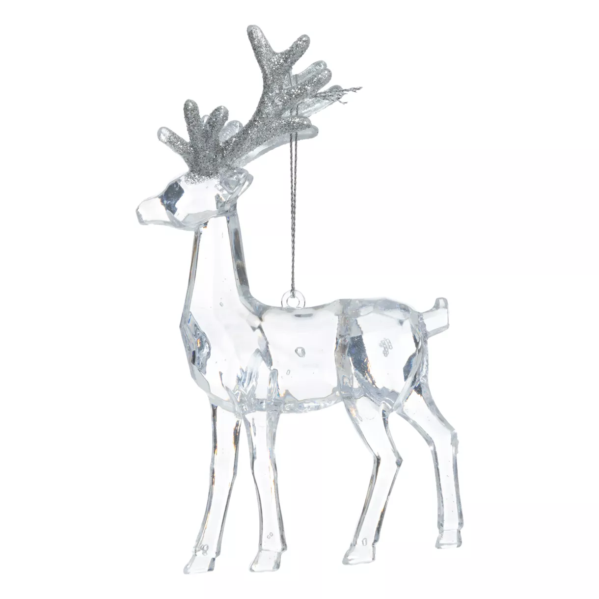 SUSPENSION DE NOEL PLAST RENNE TRANSP 14CM