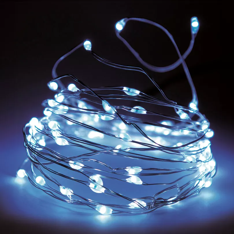 FIL D'ARGENT - 120 MICRO LED BLANC FROID INTERIEUR/EXTERIEUR + BOITIER CLIGNOTEUR 8 FONCTIONS + TIMER
