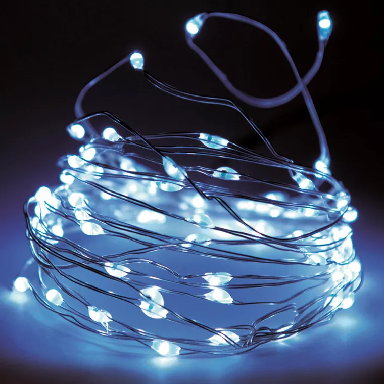 FIL D'ARGENT - 80 MICRO LED BLANC FROID INTERIEUR/EXTERIEUR + BOITIER CLIGNOTEUR 8 FONCTIONS + TIMER