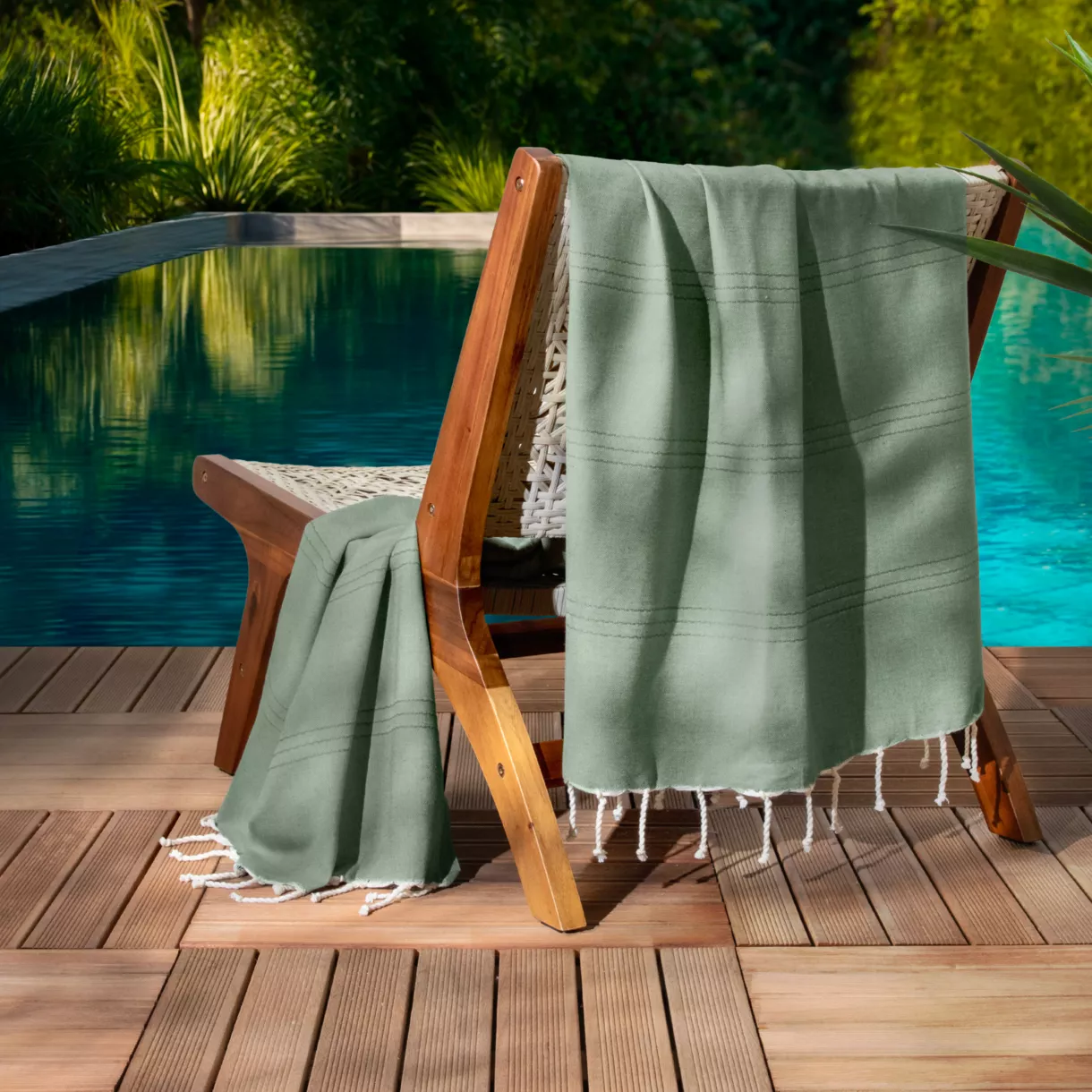 Fouta coton recyclé (100 x 200 cm) Sunshine Vert kaki