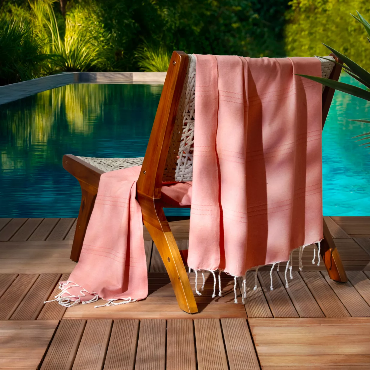 Fouta coton recyclé (100 x 200 cm) Sunshine Corail