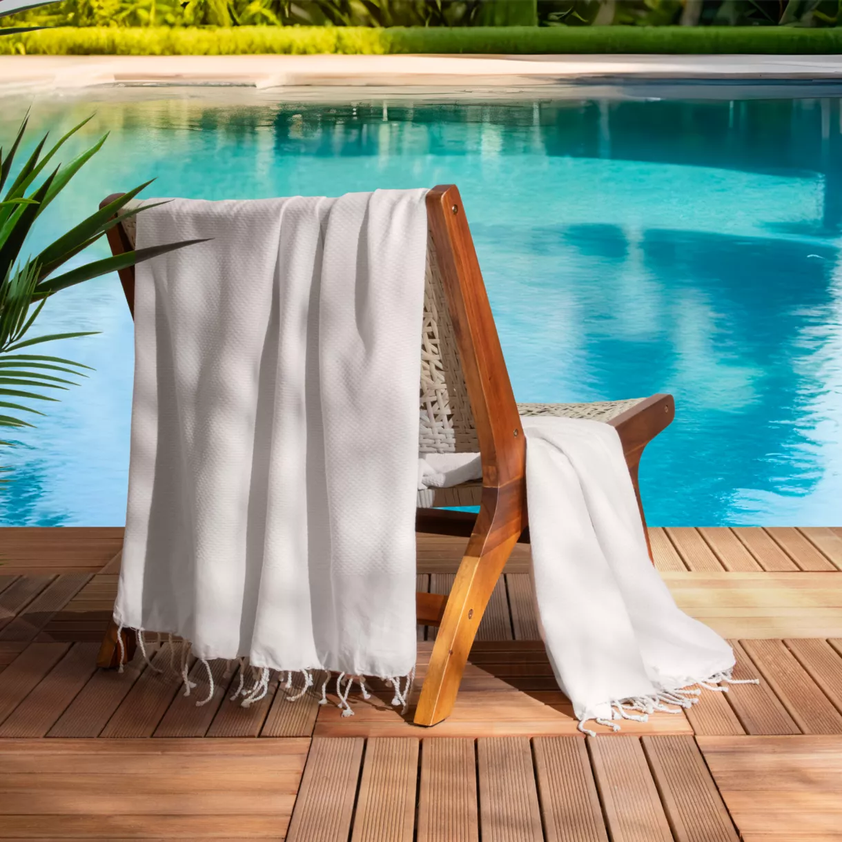 Strandlaken van gerecycled katoen (200 x 200 cm) Ecume Wit