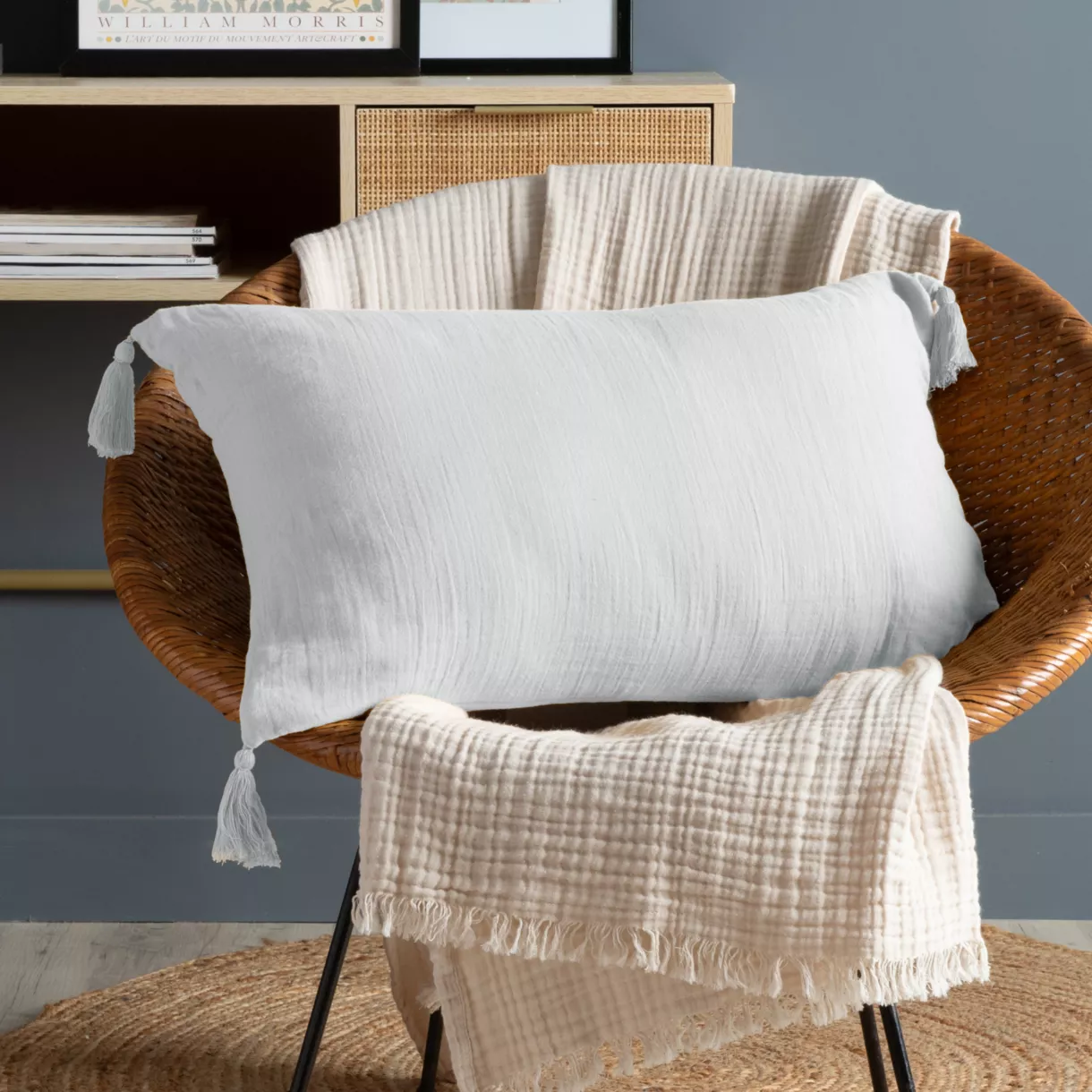 Coussin rectangulaire gaze de coton (40 x 60 cm) Gaïa Gris nuage