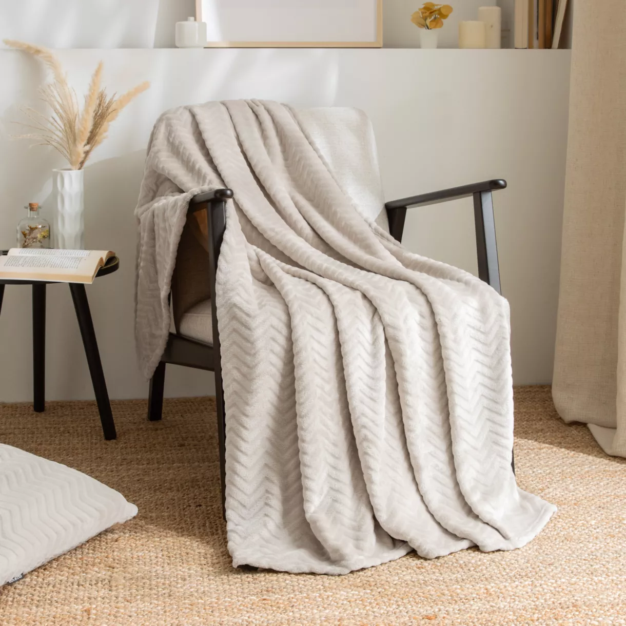 Plaid doux flanelle (125 x 150 cm) Zag Beige