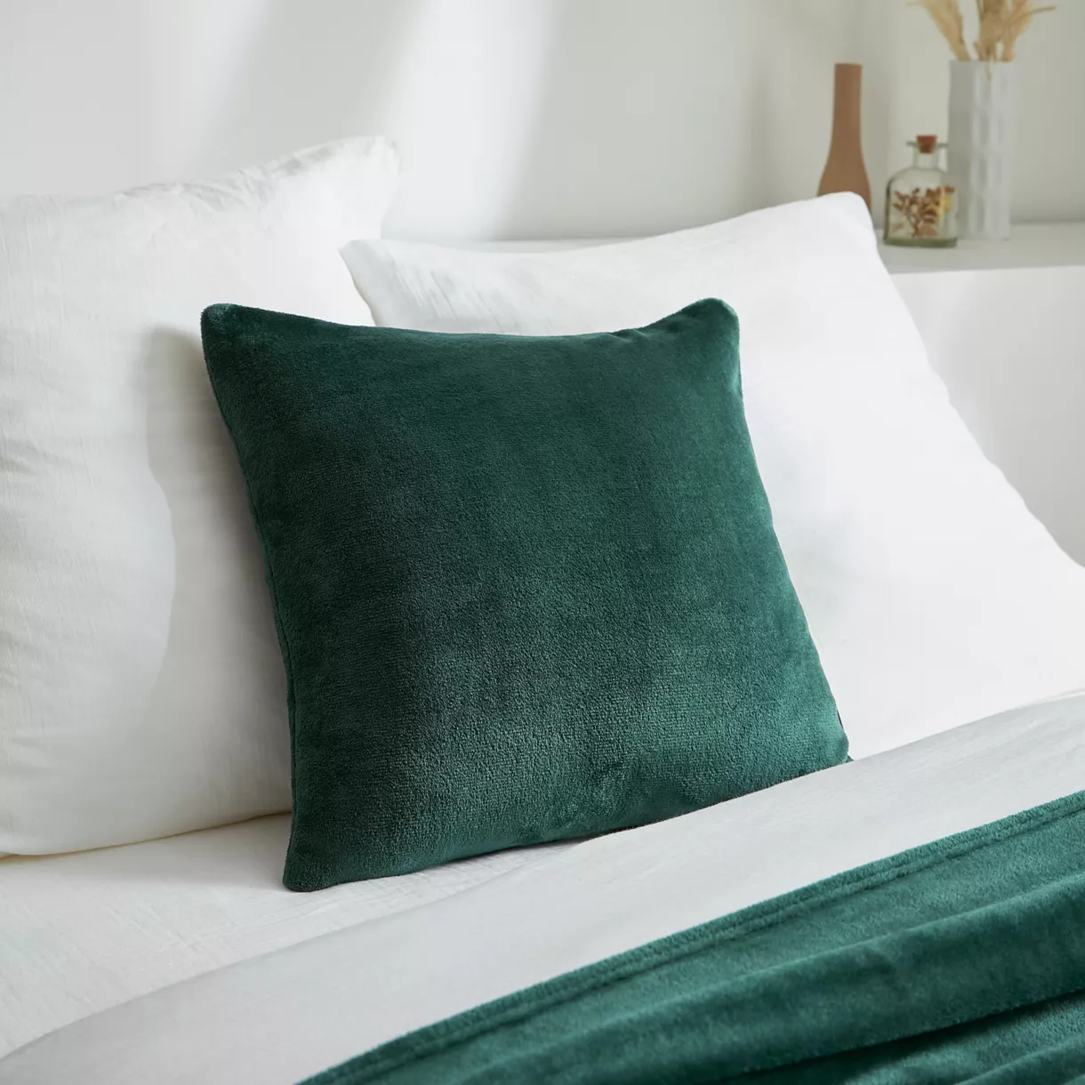 Housse de coussin carrée flanelle (45 x 45 cm) Didou Verte