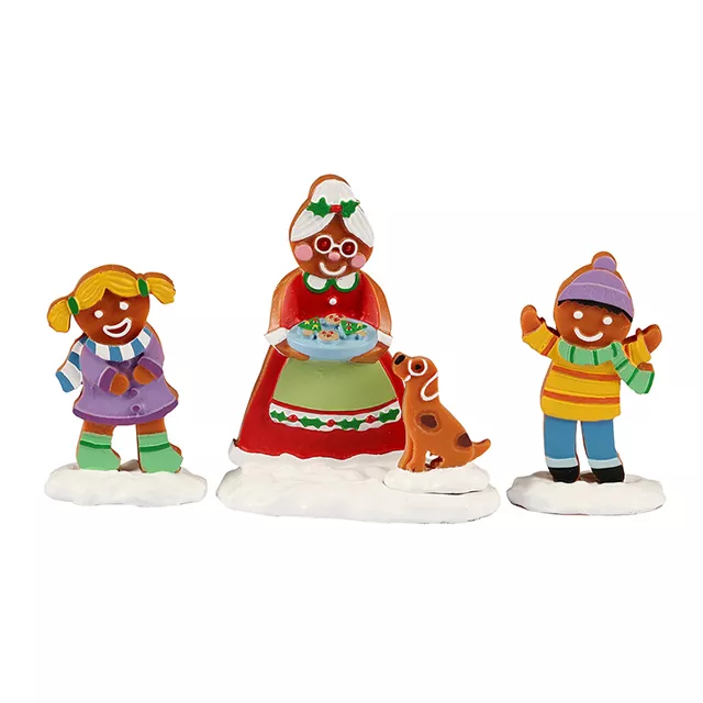 Lemax-personages Moeder Kerst Gemberbrood en kinderen