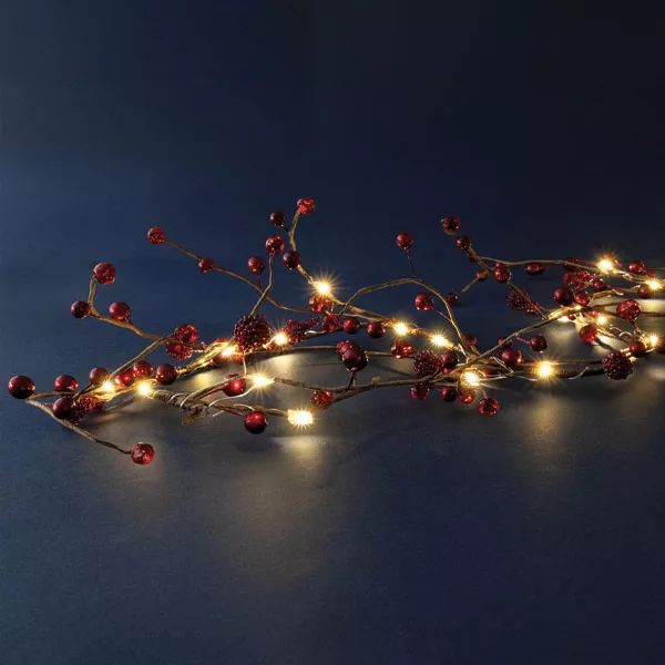 Lichterkette mit Batterie 45 LED (180 cm) Beeren Rot und warmweiß