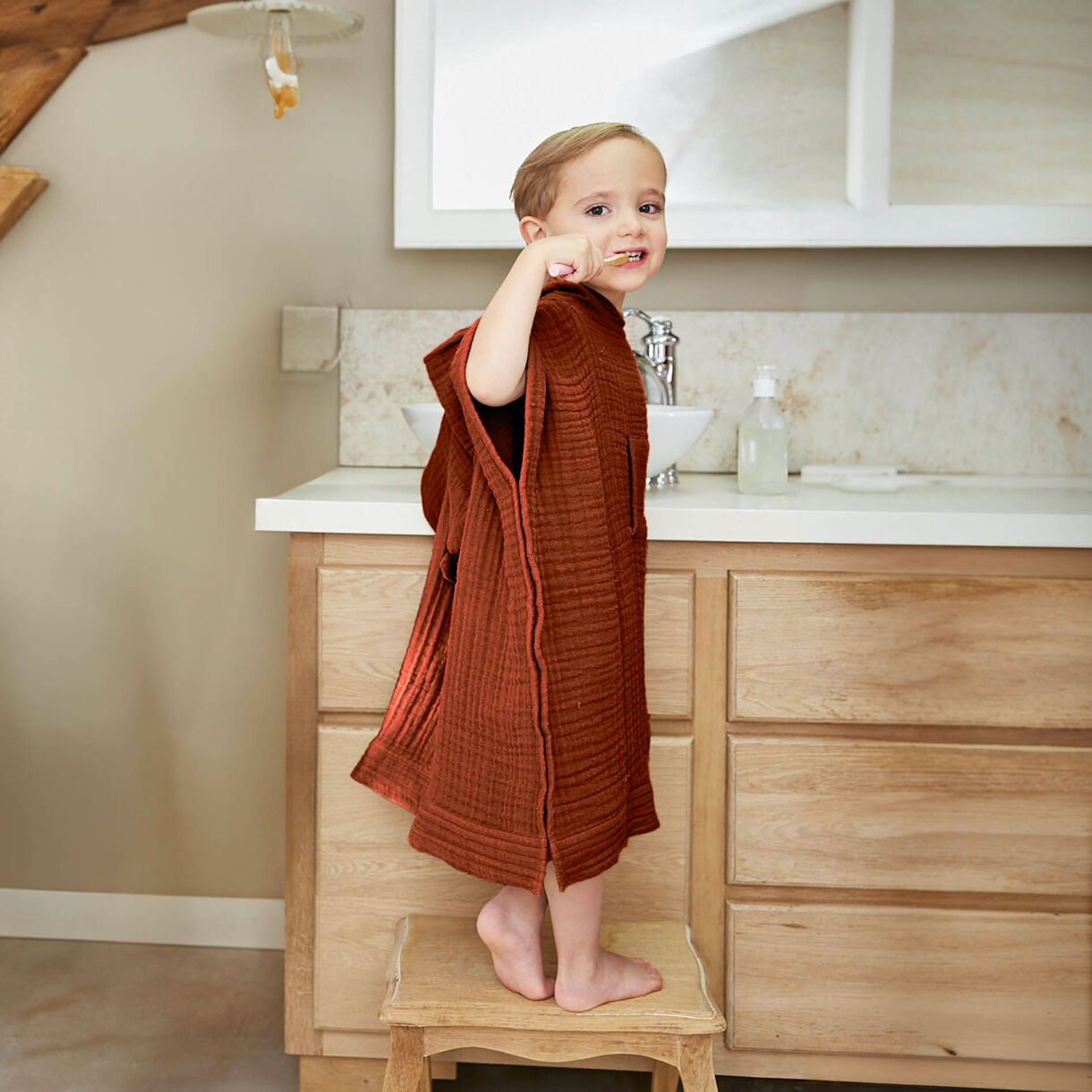 Poncho da bagno per bambini in garza di cotone 6/10 anni Gaia Terracotta