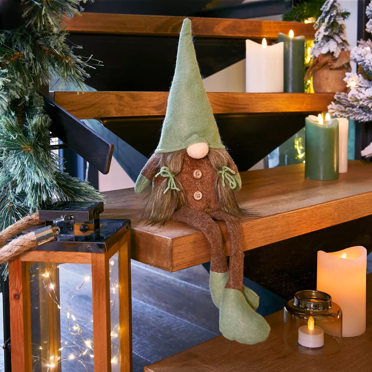 eminza Lutin de Noël à asseoir (H50 cm) Billie Menthe blanche