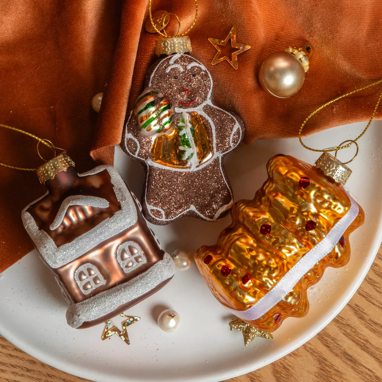 Lote de 3 suspensiones de vidrio (H11 cm) Delicias de Navidad