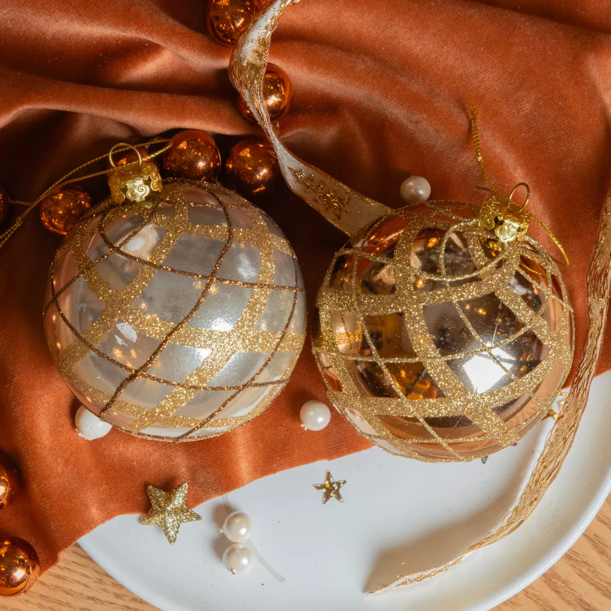 Lote de 12 bolas de Navidad (D80 mm) Magia brillante Nuez de pacana