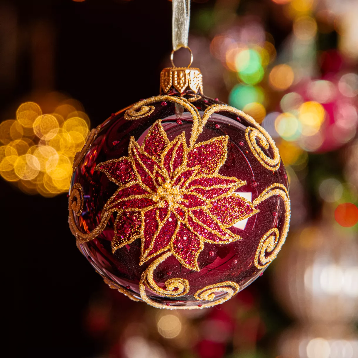 Set di 6 palline di Natale in vetro (D80 mm) Stella di Natale Bordò