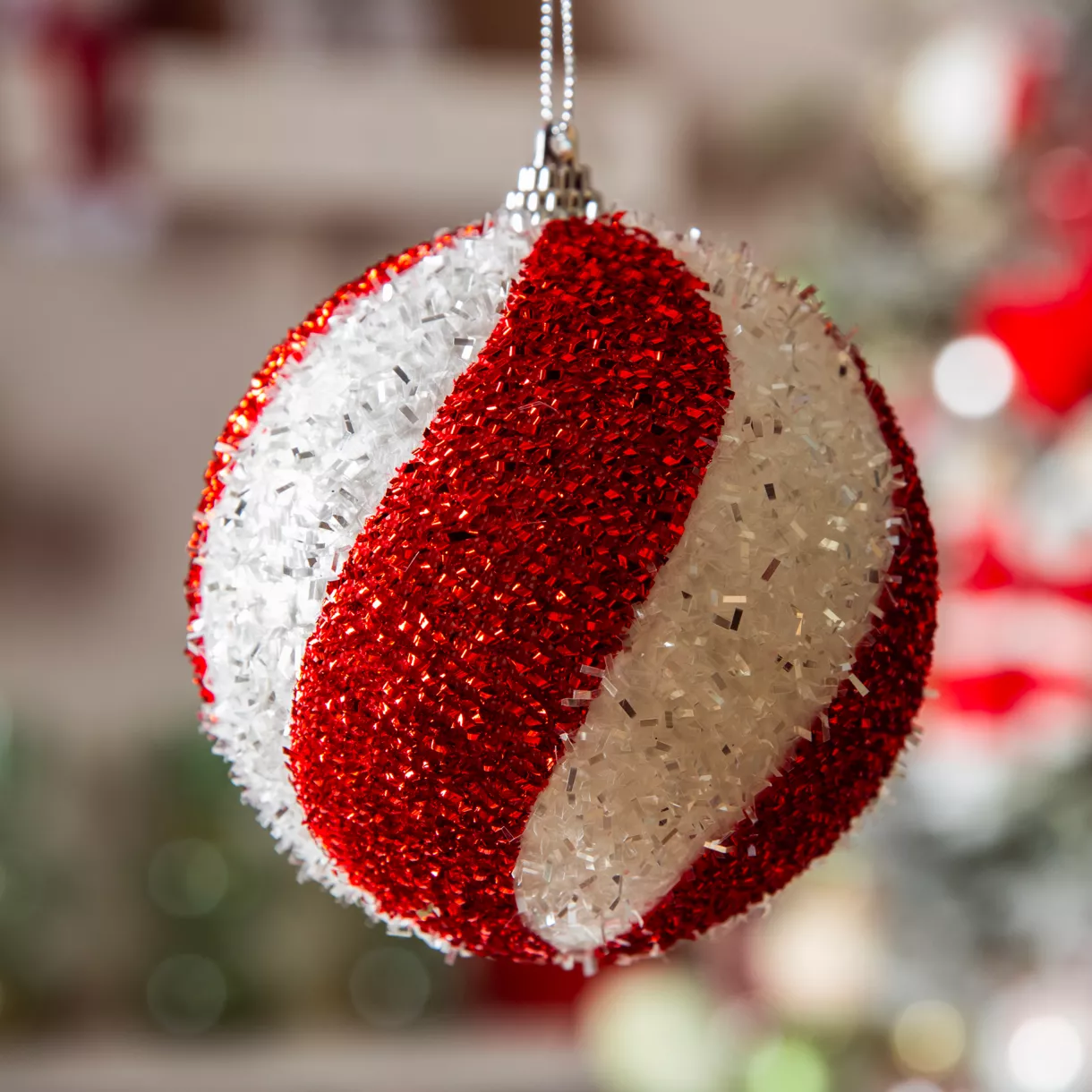 eminza Lot de 12 boules de Noël (D100 mm) Spiralis Rouge