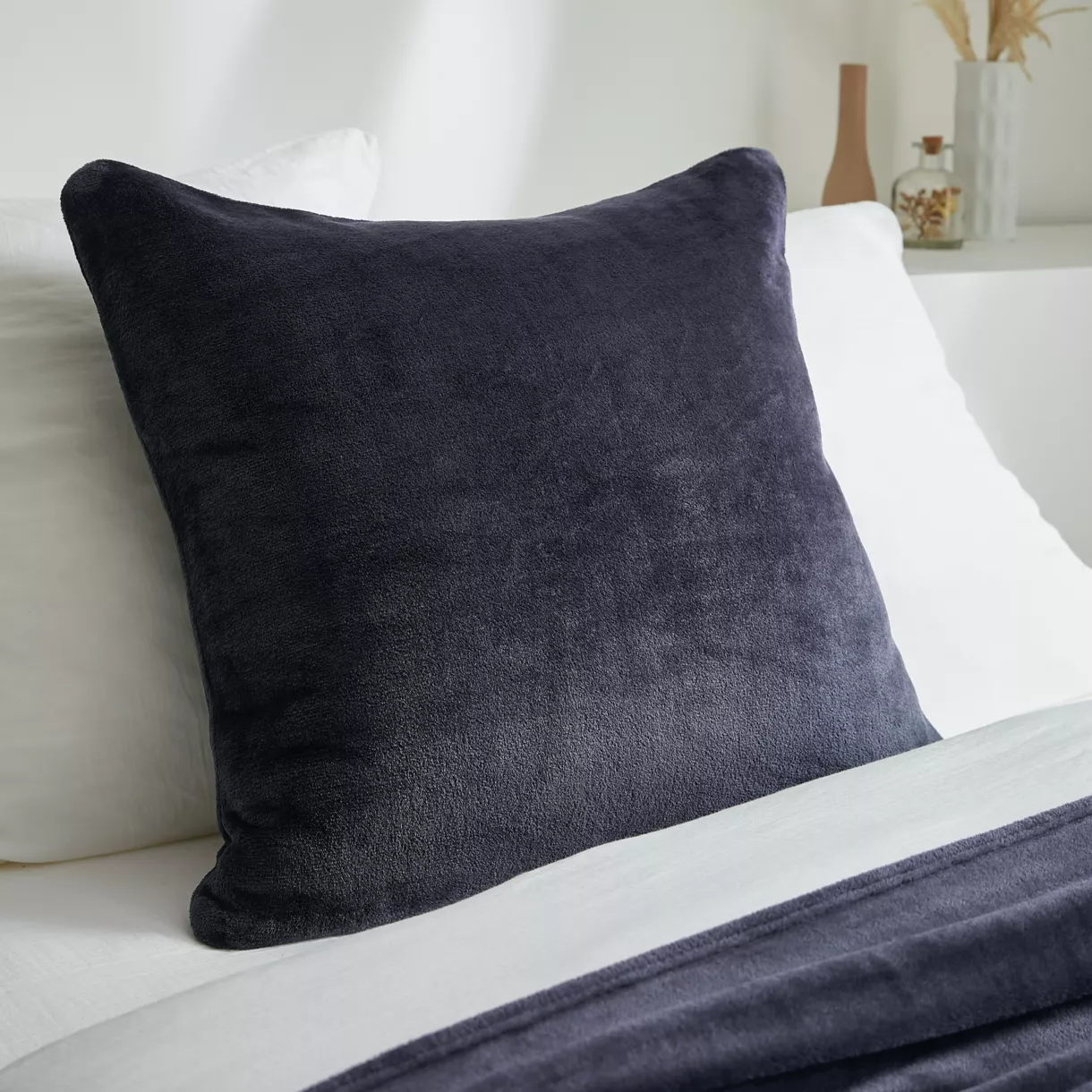 Housse de coussin carrée flanelle (60 x 60 cm) Didou Gris anthracite
