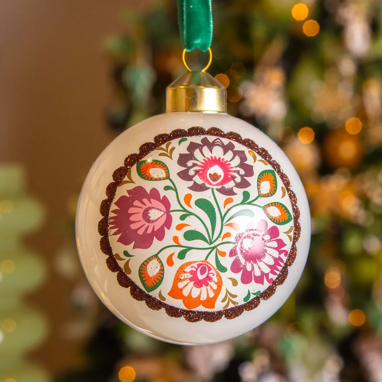 Lote de 3 bolas de Navidad de vidrio (D80 mm) Bolshoi Florido Blanco y rosa