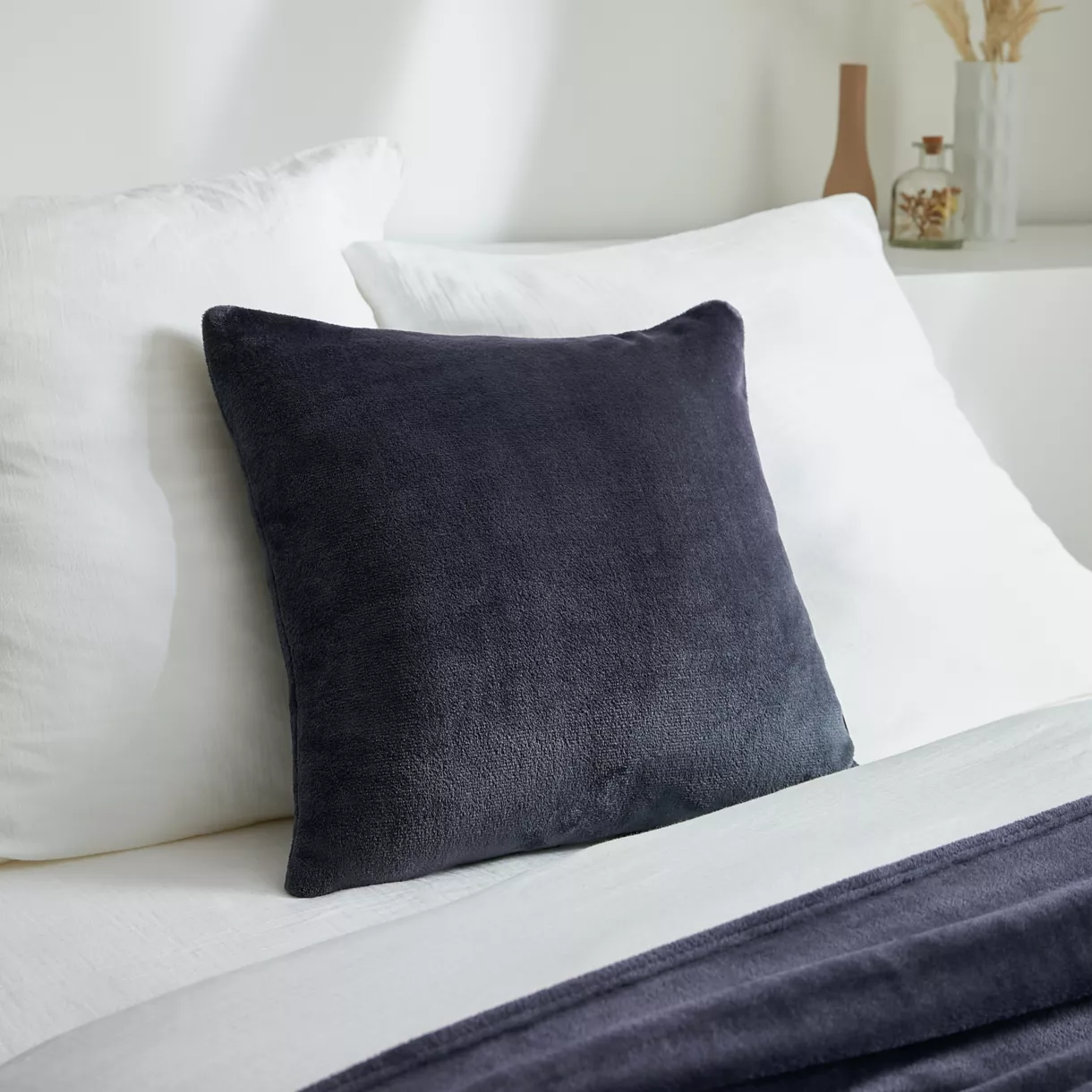 Housse de coussin carrée flanelle (45 x 45 cm) Didou Gris anthracite