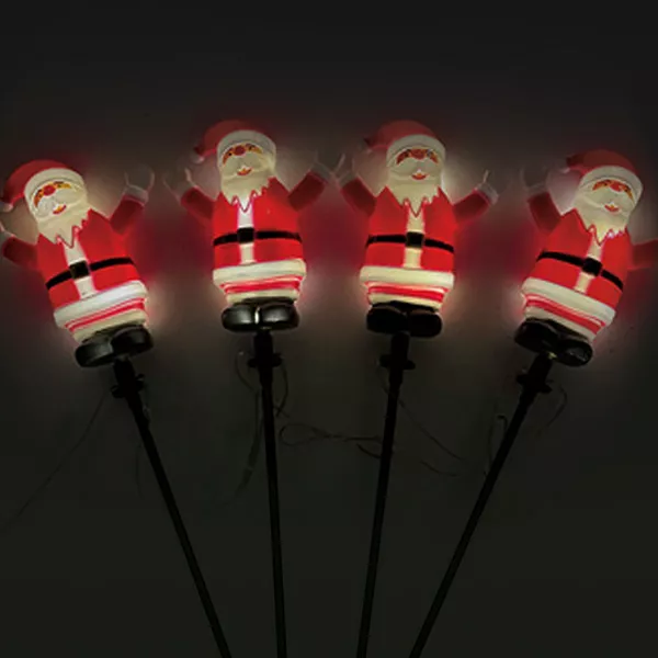 Set van 4 zonne-energie tuinpinnen (H40 cm) Verlichte Kerstman Warm Wit